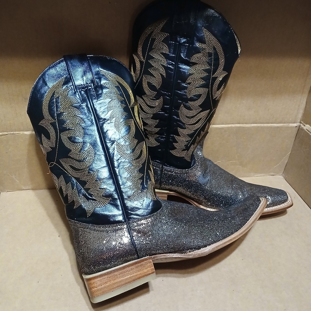 La Mexicana Men Brown Yellow Gold Glitter Western Cowboy Boots Size 27 (9 US) - Picture 2 of 10